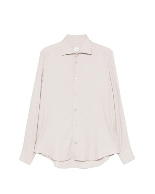 Eleventy White Twill-Weave Long-Sleeve Shirt for men