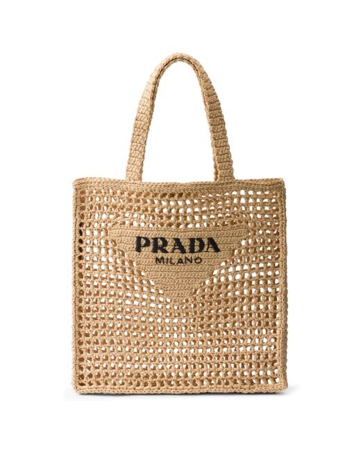 Prada Brown Logo-Embroidered Crochet Tote Bag