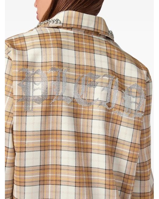 Philipp Plein Natural Strass-Embellished Checked Shirt
