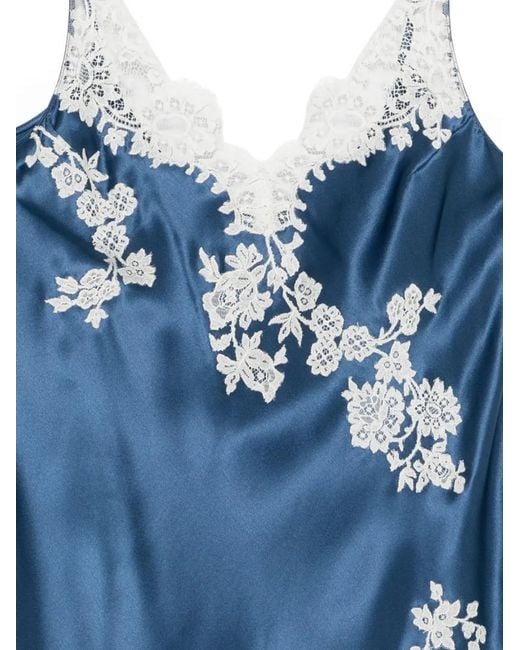 Carine Gilson Blue Lace-Detail V-Neck Slip