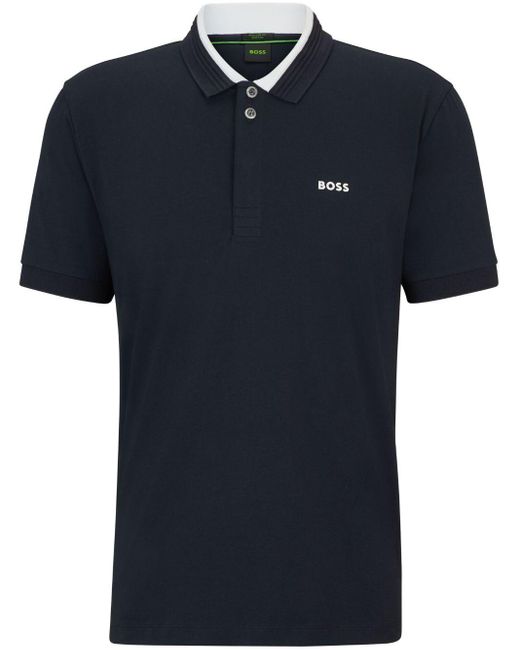 Boss Blue Logo-print Polo Shirt for men