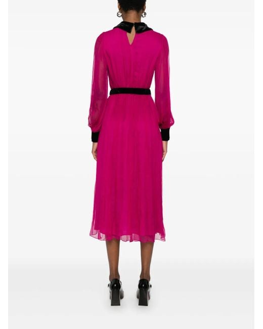 Nissa Pink Belted Silk Midi Dress