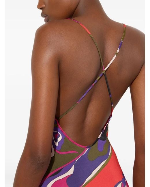 Emilio Pucci Red Orchidee Print Short Jersey Dress