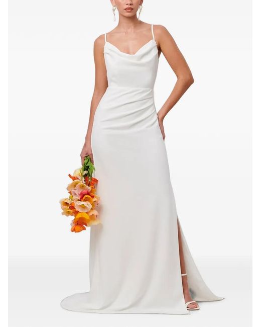 BWLDR White Araminta Cowl-Neck Gathered Maxi Dress