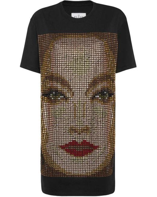 Philipp Plein Black Rhinestone-Embellished Jersey Dress