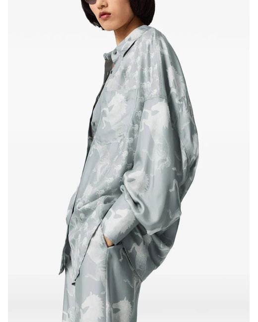 Stella McCartney Blue Horse-Print Silk Shirt