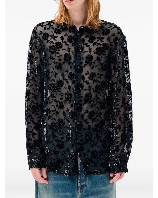 Ann Demeulemeester Black Andre Floral-Devoré Shirt for men