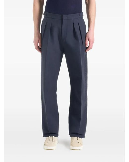 Manière De Voir Blue Nolan Twin-Pleat Stitch-Detail Trousers for men