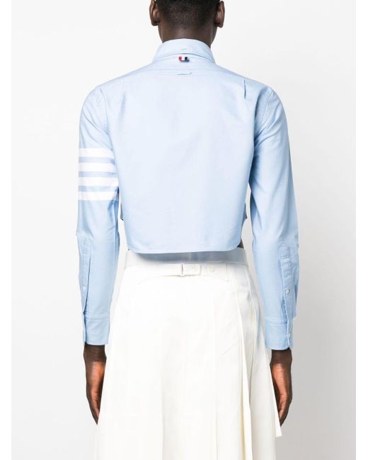 Thom Browne Blue 4-bar Stripe Cropped Cotton Shirt for men