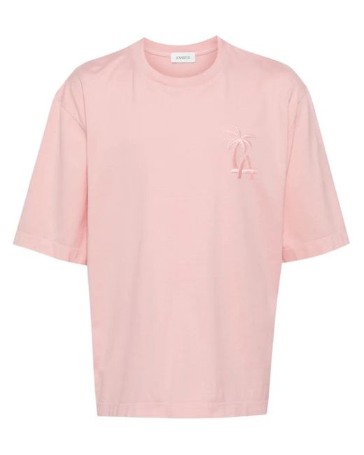 Laneus Pink Palm Logo-Embroidered Cotton T-Shirt for men