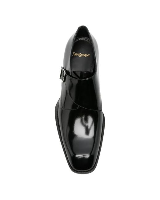 Saint Laurent Black Connor Buckle-Fastening Leather Oxford Shoes for men