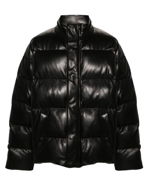 Balenciaga Black High-neck Leather Padded Jacket for men