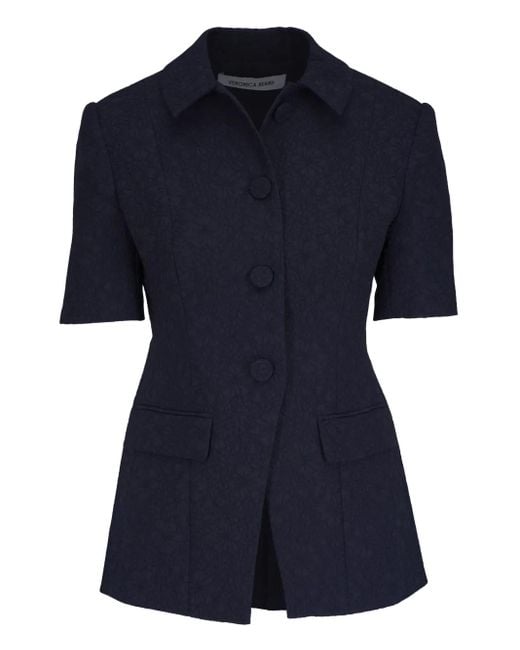 Veronica Beard Blue Bodie Tailored Short-Sleeve Jacket