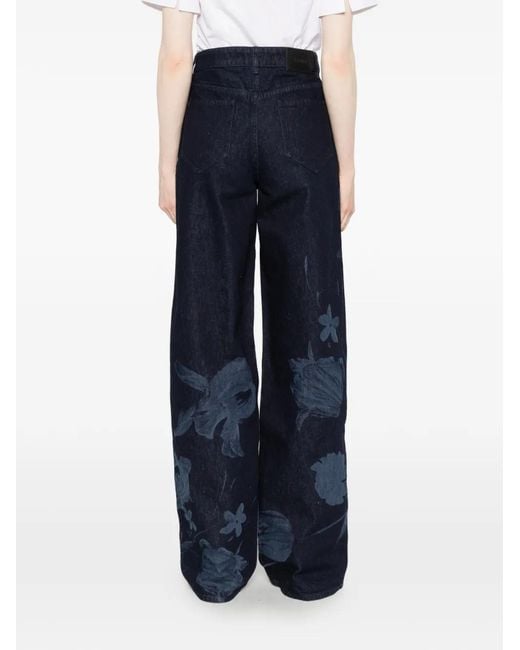 Erdem Blue Floral-Print Straight-Leg Jeans