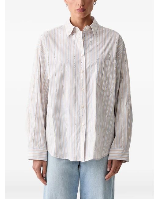 Isabelle Blanche White Embellished Striped Shirt