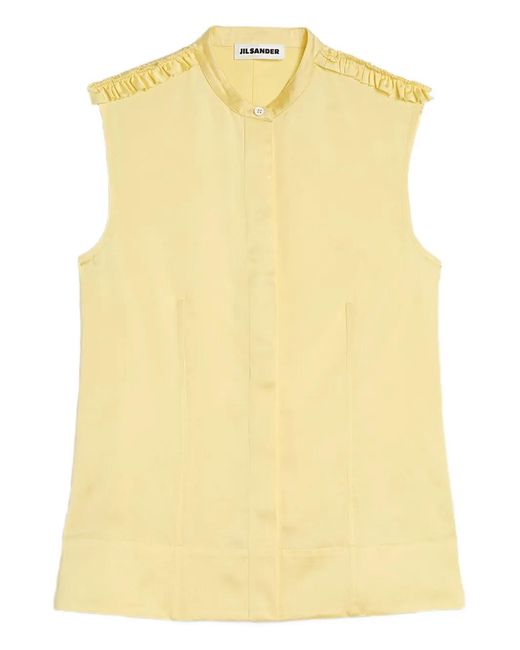 Jil Sander Yellow Ruffled-Detail Stand-Collar Shirt