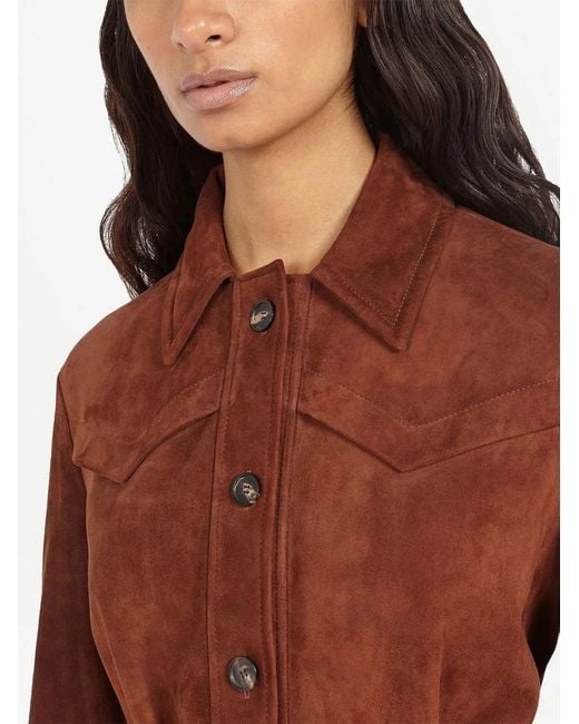 Ferragamo Brown Button-Front Suede Dress