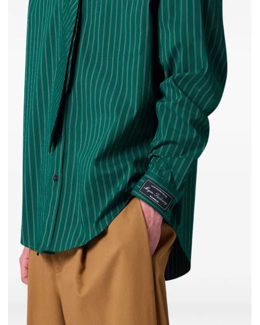 MSGM Green Pinstriped Tie-Detail Shirt for men