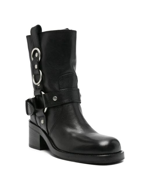 Ash Black Buckle-Strap Boots