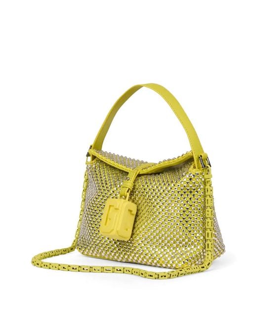 Gcds Yellow Mini Mega Comma Crystal-Embellished Logo-Plaque Shoulder Bag