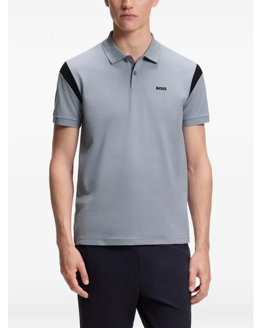 Boss Gray Paddy Contrast-Panel Polo Shirt for men