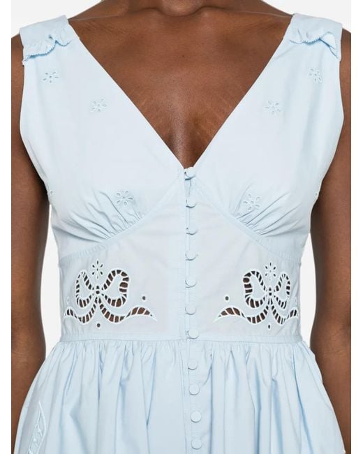 Self-Portrait Blue Elegant Mini Dress With V-Neck And Embroidery