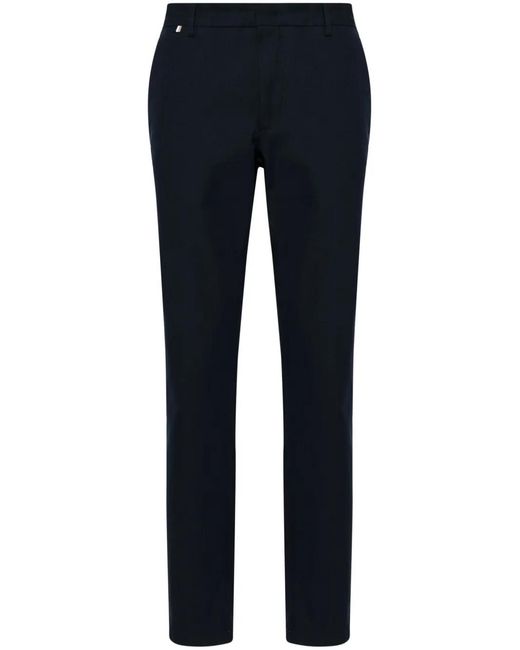 Boss Blue Tapered-Leg Cotton-Blend Trousers for men
