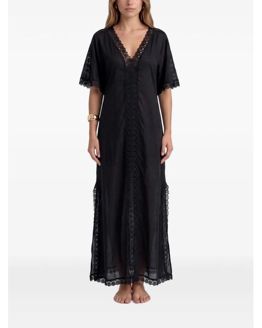 Charo Ruiz Black Saena Lace-Trim Maxi Tunic Dress