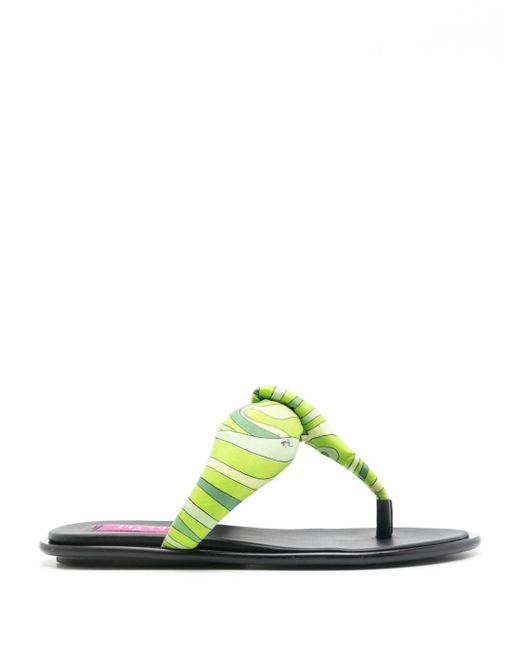 Emilio Pucci Green Fli Fiamme-print Sandals