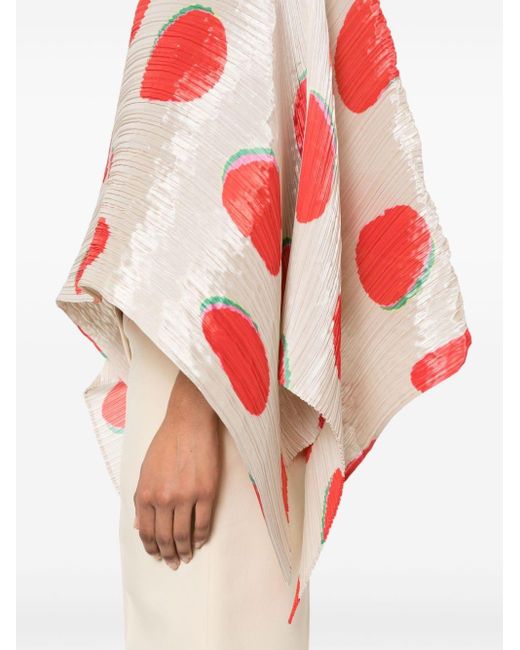 Pleats Please Issey Miyake Red Bean Dots Madame-T Pleated Scarf