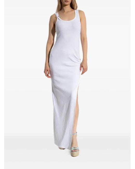 Versace White Asymmetrical Ruched Maxi Dress