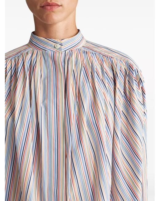 Etro Blue Striped Gathered Cotton Blouse