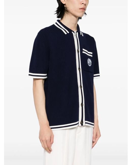 Kiton Blue Logo-Patch Shirt for men