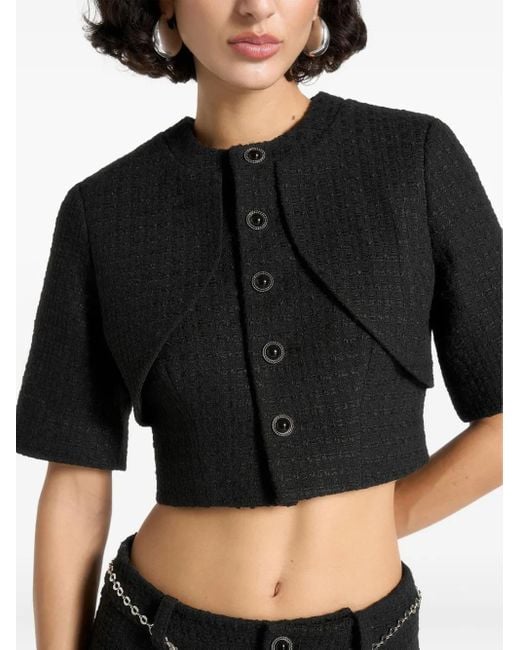 Manière De Voir Black Alba Mock-Neck Curve-Detail Tweed Top