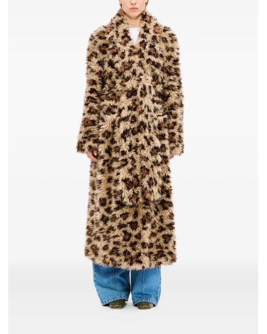 MSGM Natural Leopard-Print Belted Coat
