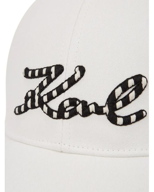 Karl Lagerfeld White Signature Striped-Logo Cap