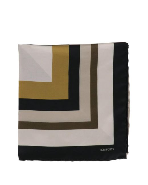 Tom Ford Black Geometric-Print Pocket Square for men