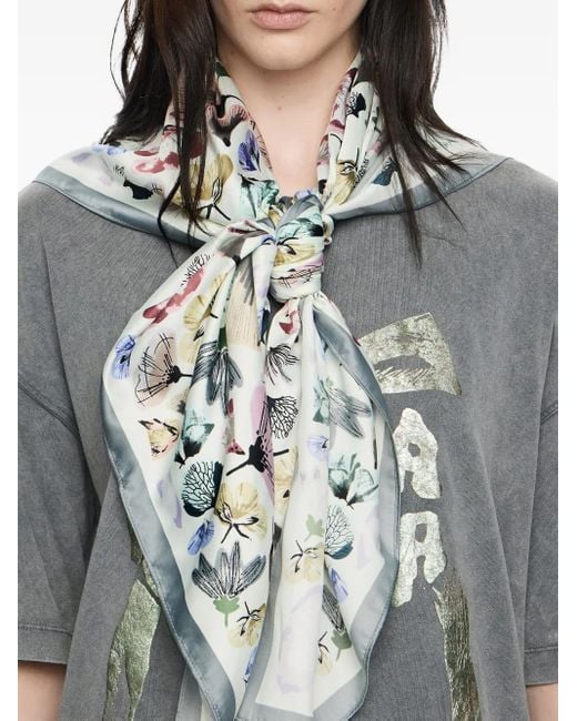 Bimba Y Lola White Floral-Print Scarf