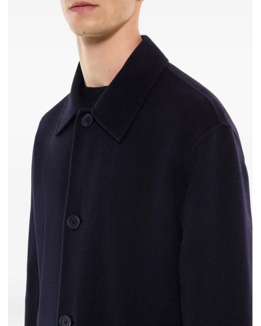 Fursac Blue Button-Up Wool Overcoat for men