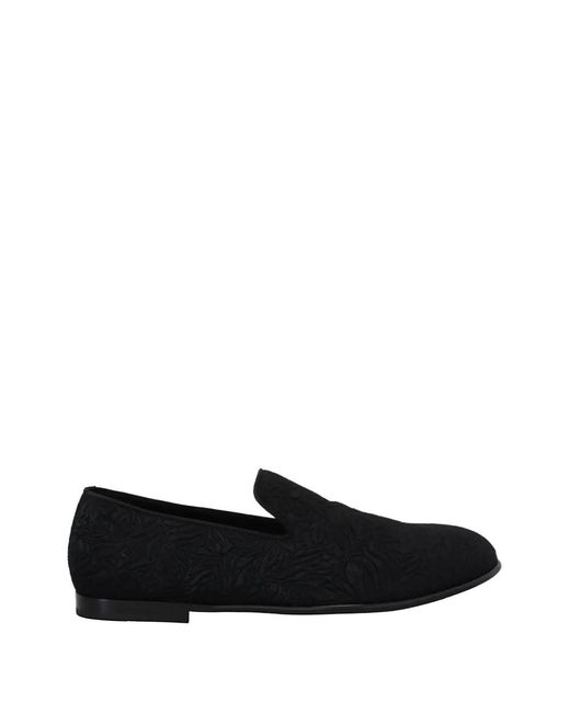 Dolce & Gabbana Black Floral-Jacquard Brocade Loafers for men