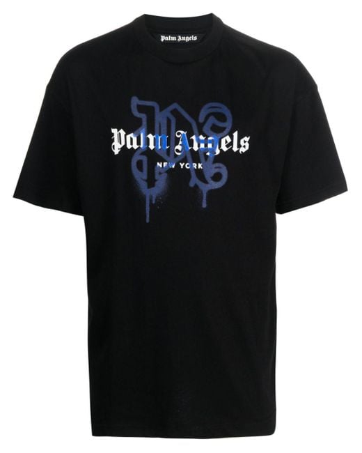 Palm Angels Black Monogram Spray City T-shirt New York for men