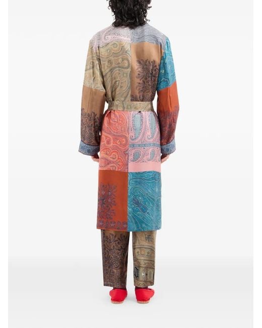 Pierre Louis Mascia White Aloe Patchwork-Print Silk Coat