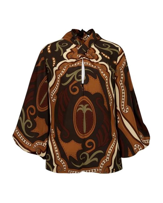Johanna Ortiz Brown Paisley-Print High-Neck Blouse