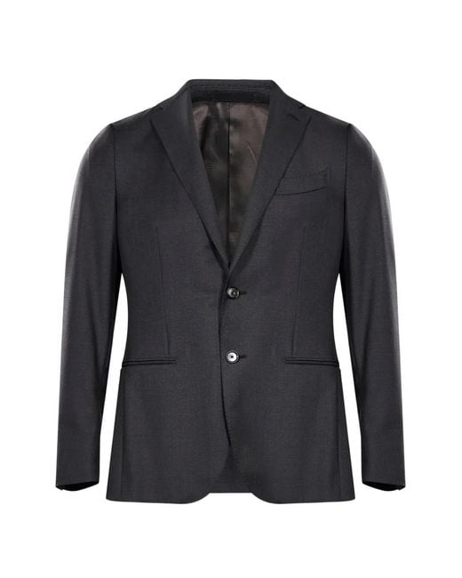 Caruso Black Single-Breasted Pressed-Crease Suit for men