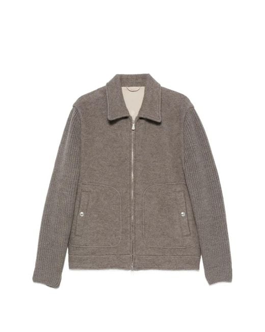 Eleventy Gray Knit-Sleeves Jacket for men