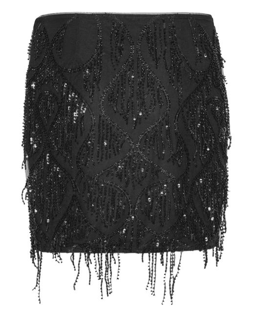 ROTATE BIRGER CHRISTENSEN Black Sequin-Embellished Fringe Skirt