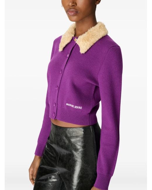 MARINE SERRE Purple Wool Cropped Cardigan