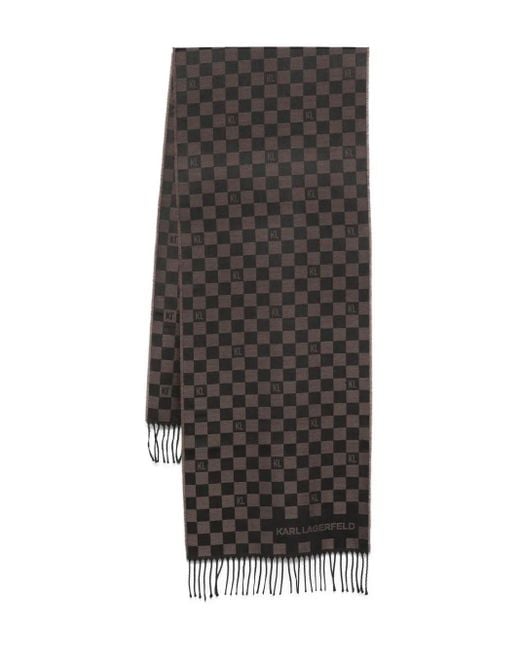 Karl Lagerfeld Black Checked Fringed-Edges Scarf for men