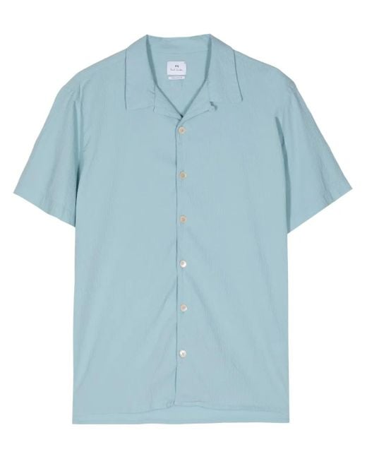 Paul Smith Blue Short-Sleeved Organic Cotton Shirt for men