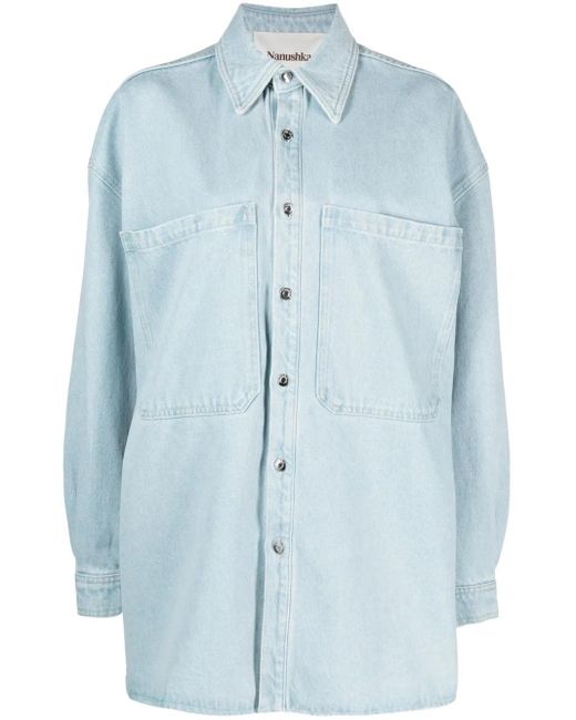 Nanushka Blue Beaux Sun-Bleached Denim Shirt